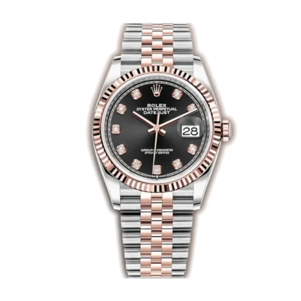 rolex-datejust-126301-two-tone-fluted-replica-1.webp Rolex Datejust 126231, 36mm β Everose Gold Fluted Bezel, Slate Motif Dial with Diamond