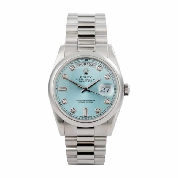 rolex-day-date-ii-218206-v6-stainless-steel-blue-dial-replica.jpg Ice Blue Watch Replica